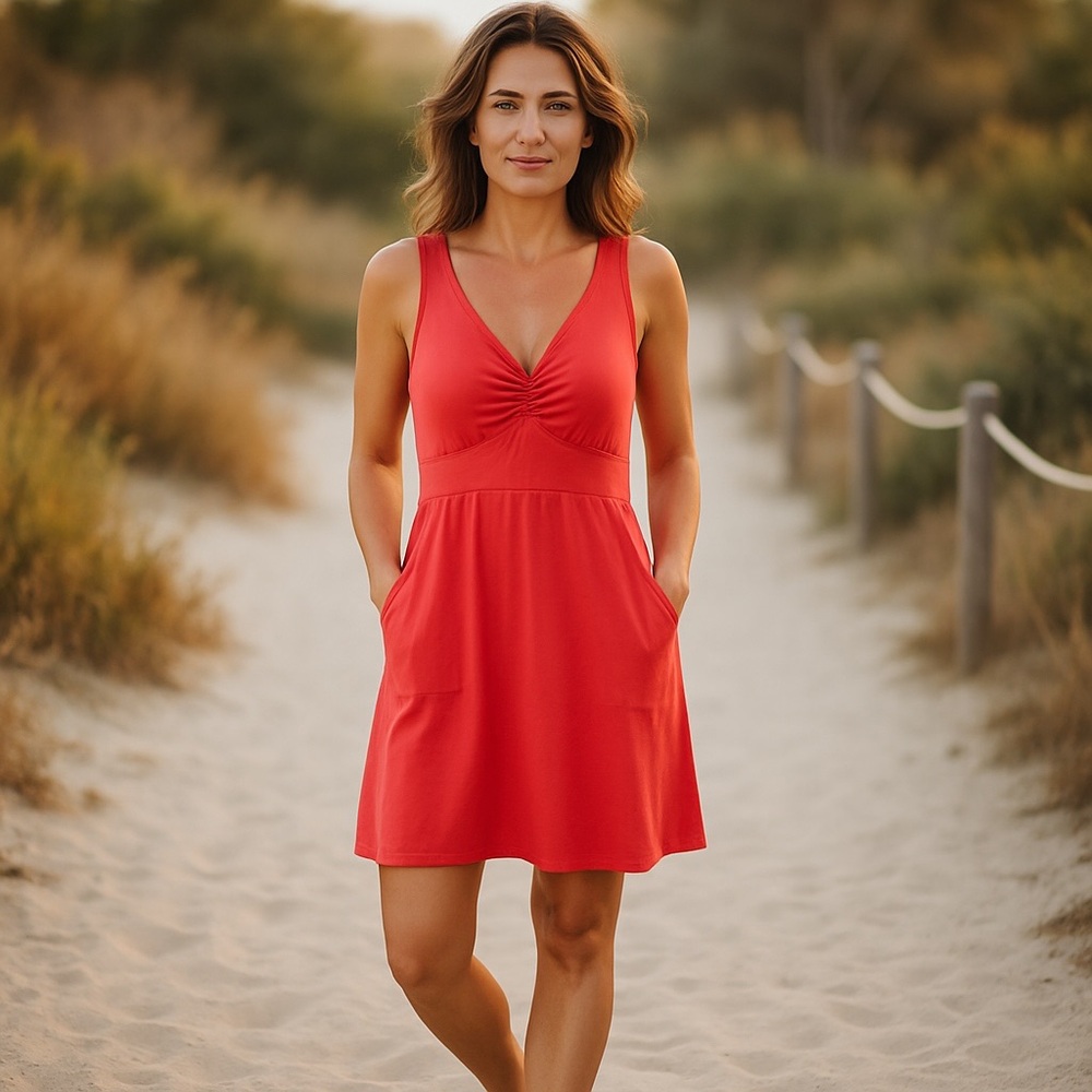 #31 Columbia Orange V-Neck Dress With Omni-wick Small